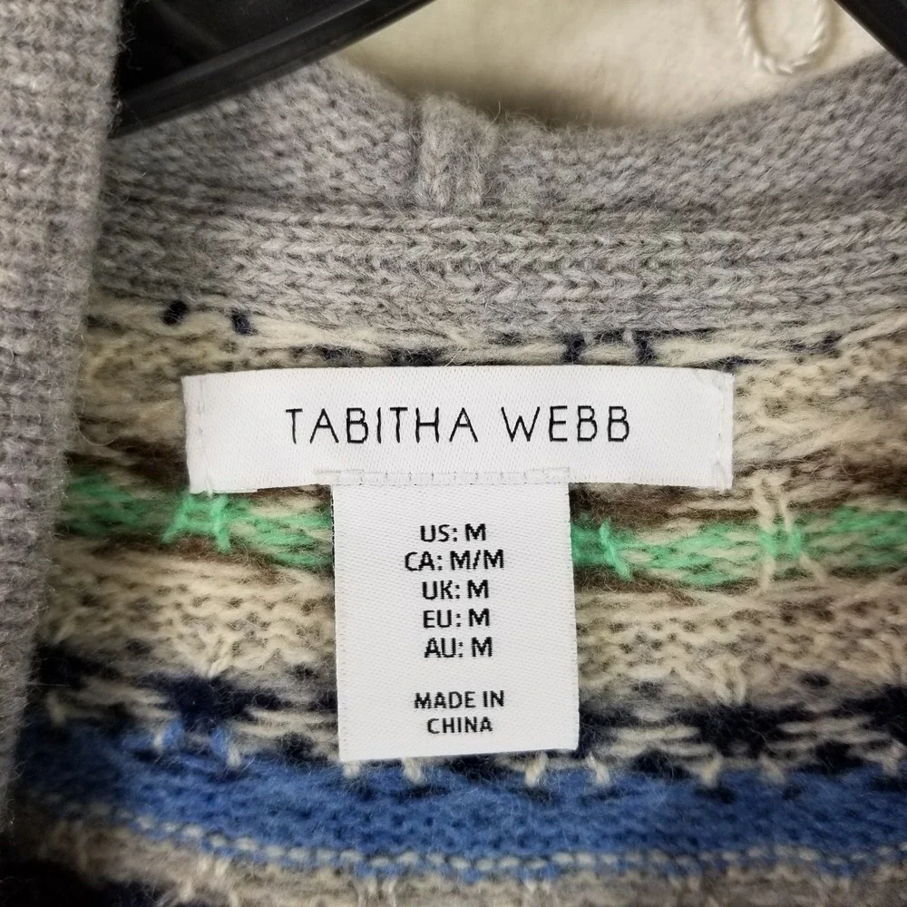 Tabitha Webb Hooded Sweater Women Medium Grey Fair Isle Wool Blend Pullover